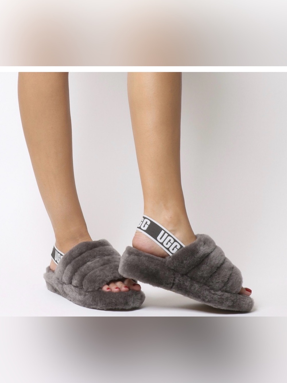 UGG FLUFF YEAH GENUINE SHEARING SLINGBACK SANDALS SLIPPERS CHARCOAL WOMEN'S SZ 6